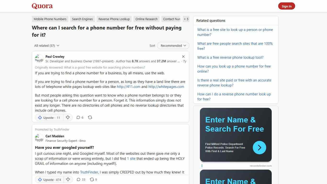 Where can I search for a phone number for free without paying for it? - Quora